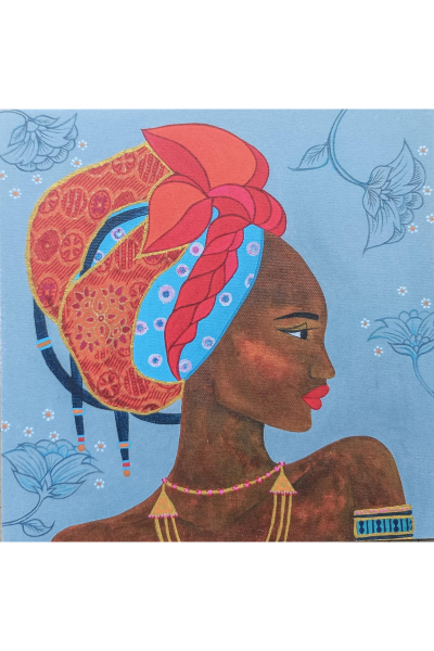 African Lady Post Card - Blue